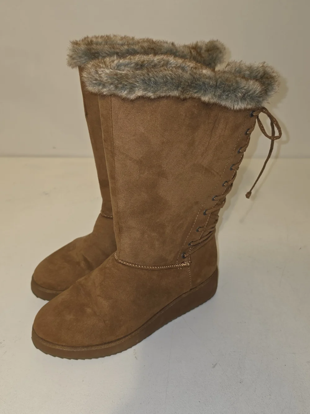 Rampage Ram-Perie micro suede boots featuring a distinct lace-up back design